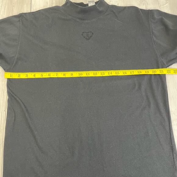 Vintage Gitano Black Unisex Mock Neck Puffed Sleeve Heart Design T-Shirt Large - Picture 7 of 9